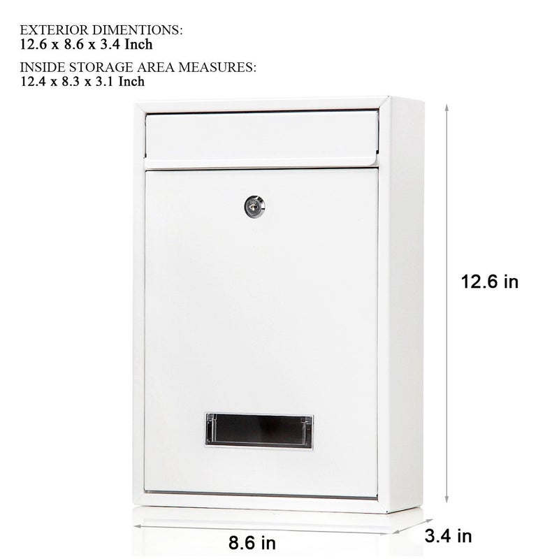 Jssmst Locking Mailboxes Wall Mounted Vertical â€“ Jssmst Key Lock Mail Box Medium Capacity Galvanized Steel Cover Rust-Proof Metal Post Box, 12.6 x 8.5 x 3.4 Inch, White, SM-0604L - Image 2